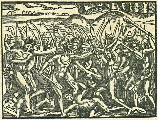 Gravura das Singularitez de la France Antarctique — André Thevet, 1557